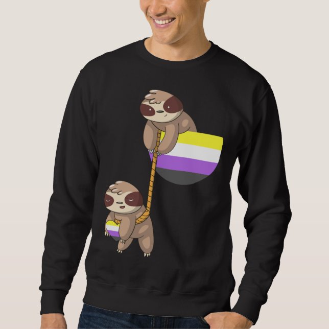 LGBTQ Nonbinary Pride Sloth Rope Playing Nonbinary Sweatshirt (Front)