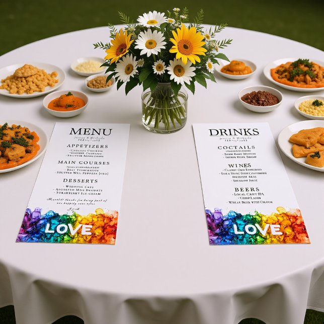 🌈 🐦 LGBTQ Painted With Love wedding  Menu (Flat Double sided LGBTQ Painted With Love wedding Menu)