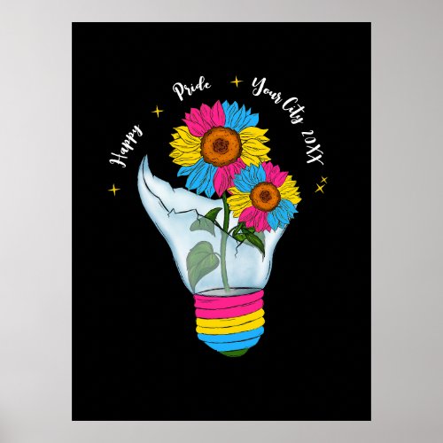 LGBTQ Pansexual Flag Sunflowers in a Light Bulb Poster