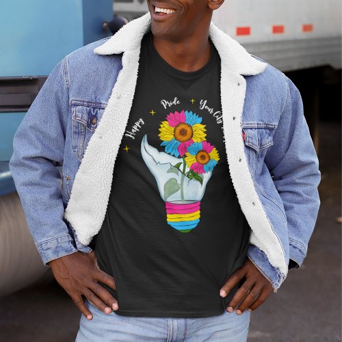 LGBTQ Pansexual Flag Sunflowers in a Light Bulb T_Shirt