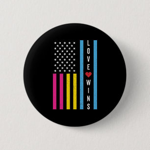 LGBTQ Pansexual Pride Love Wins USA American Flag Button