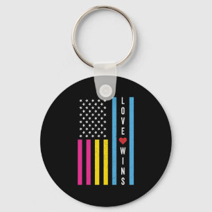 LGBTQ Pansexual Pride Love Wins USA American Flag Keychain