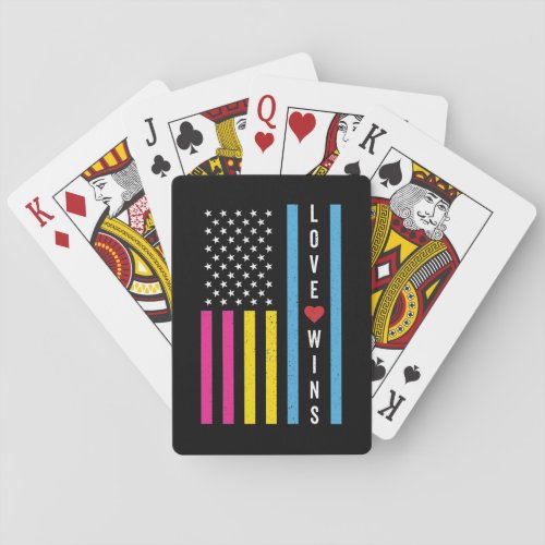 LGBTQ Pansexual Pride Love Wins USA American Flag Playing Cards