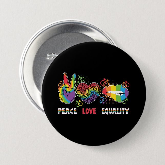 LGBTQ - Peace, Love, Equality - Rainbow Colors Button (Front & Back)