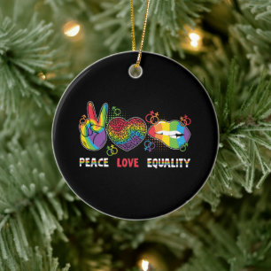 LGBTQ - Peace, Love, Equality - Rainbow Colors Ceramic Ornament