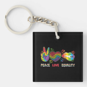 LGBTQ - Peace, Love, Equality - Rainbow Colors Keychain