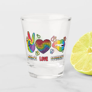 LGBTQ - Peace, Love, Equality - Rainbow Colors Shot Glass