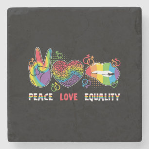LGBTQ - Peace, Love, Equality - Rainbow Colors Stone Coaster