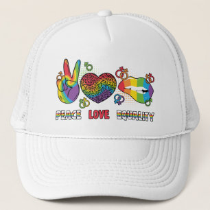 LGBTQ - Peace, Love, Equality - Rainbow Colors Trucker Hat