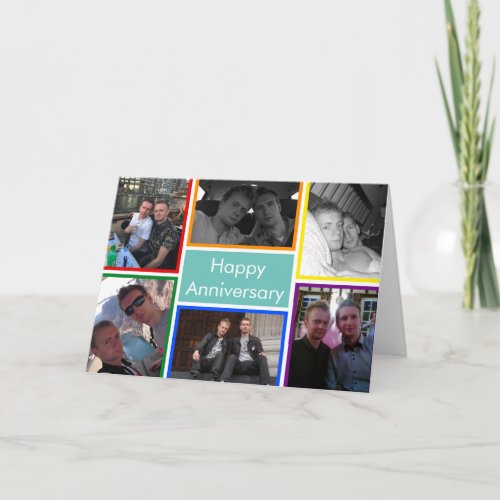 LGBTQ Plus Happy Anniversary Rainbow Photo Collage Card