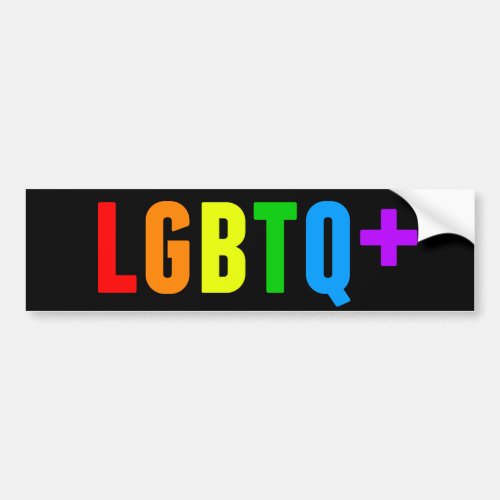 LGBTQ Plus Rainbow Gay Pride Acronym Black Bumper Sticker