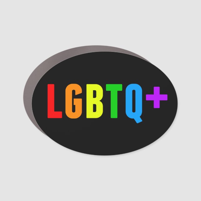 LGBTQ Plus Rainbow Gay Pride Acronym Black Car Magnet (Front)