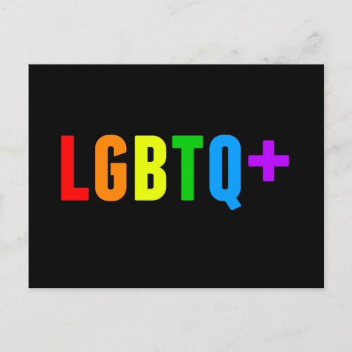 LGBTQ Plus Rainbow Gay Pride Acronym Black Postcard