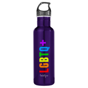 LGBTQ Plus Rainbow Gay Pride Personalized Purple Stainless Steel Water Bottle