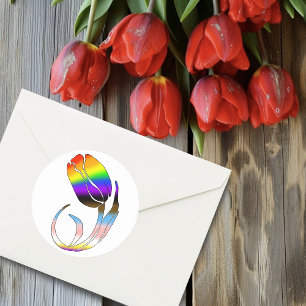 LGBTQ plus Tulip and Flowers Classic Round Sticker