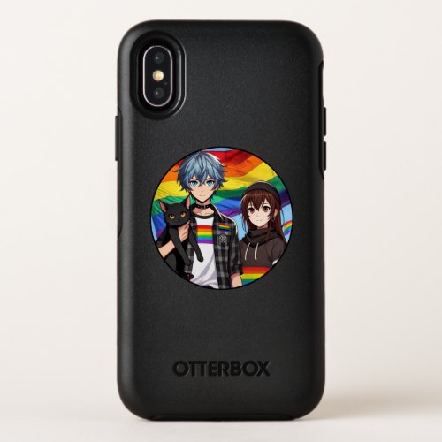 LGBTQ Pride Anime Boy and Girl and Black Cat OtterBox Symmetry iPhone X Case