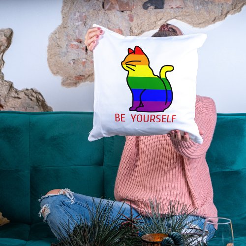 LGBTQ Pride Cat _ Be Yourself Throw Pillow