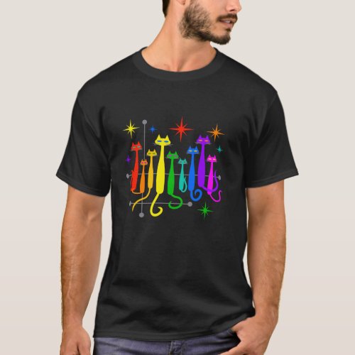 LGBTQ Pride Cats Vintage Retro Mid Century Modern  T_Shirt