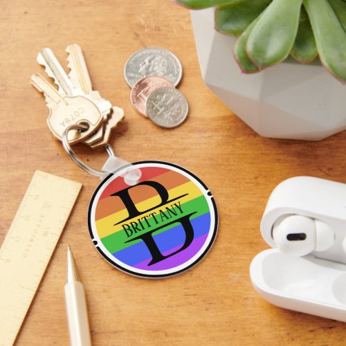 LGBTQ pride customisable monogram B name stripes Keychain