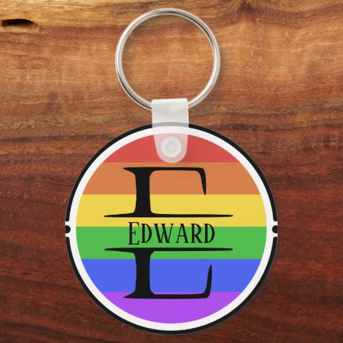 LGBTQ Pride customisable monogram E name stripes Keychain