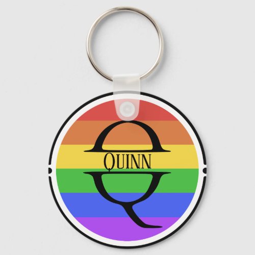 LGBTQ Pride customisable monogram Q name stripes Keychain