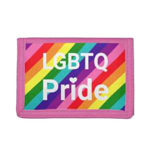 LGBTQ Pride Diagonal Rainbow Pink Trim Trifold Wallet