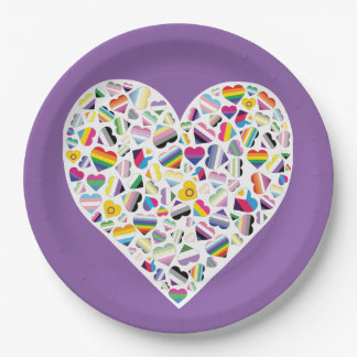 LGBTQ+ Pride Flag Hearts Combined Paper Plates