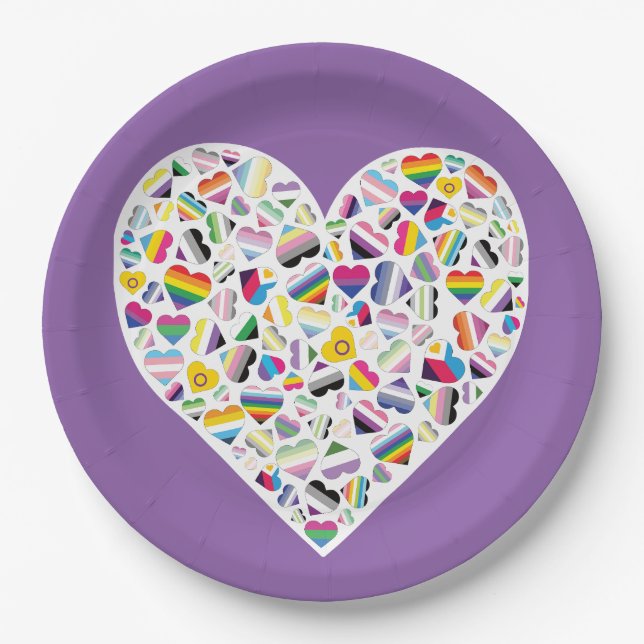 LGBTQ+ Pride Flag Hearts Combined Paper Plates (Front)