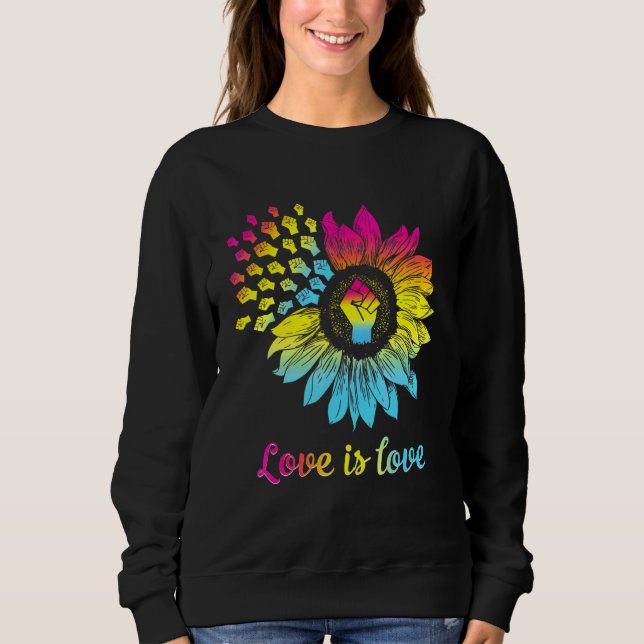 Lgbtq Pride Flag Pansexual Raised Fist Sunflower G Sweatshirt (Front)