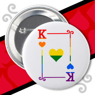 LGBTQ Pride Flag Playing Cards King Card Hearts Button