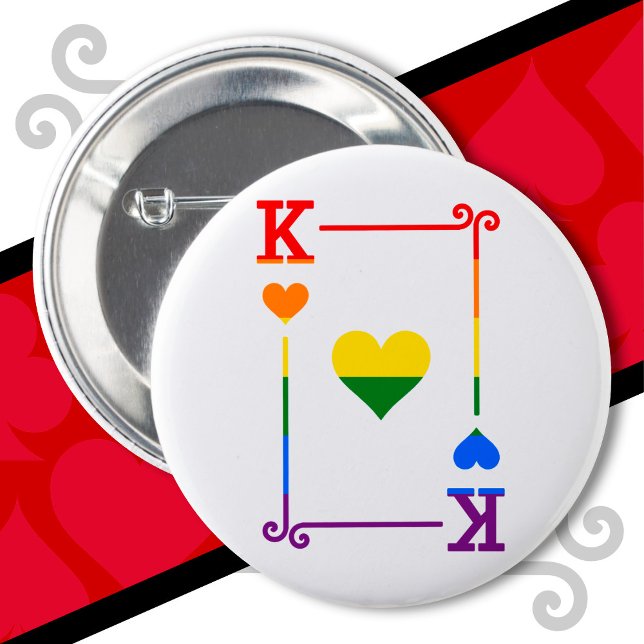 LGBTQ Pride Flag Playing Cards King Card Hearts Button (Creator Uploaded)