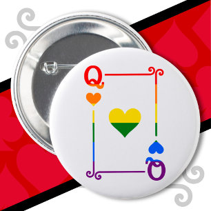 LGBTQ Pride Flag Playing Cards Queen Card Hearts Button
