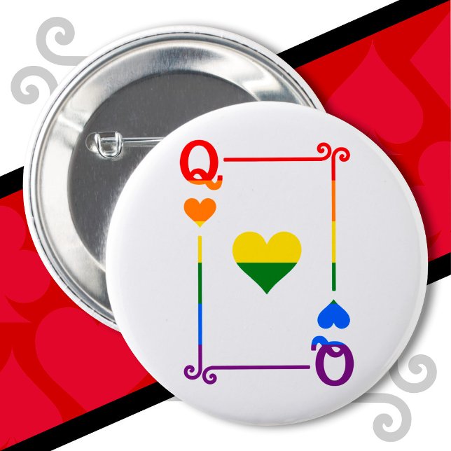 LGBTQ Pride Flag Playing Cards Queen Card Hearts Button (Creator Uploaded)