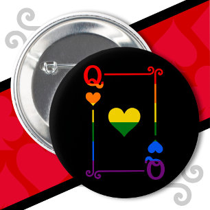 LGBTQ Pride Flag Playing Cards Queen Card Hearts Button
