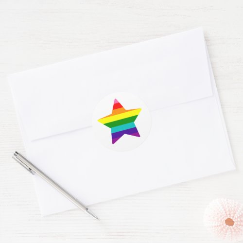 LGBTQ Pride Flag Rainbow Christmas Star Classic Round Sticker