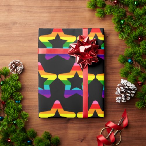 LGBTQ Pride Flag Rainbow Christmas Star Wrapping Paper