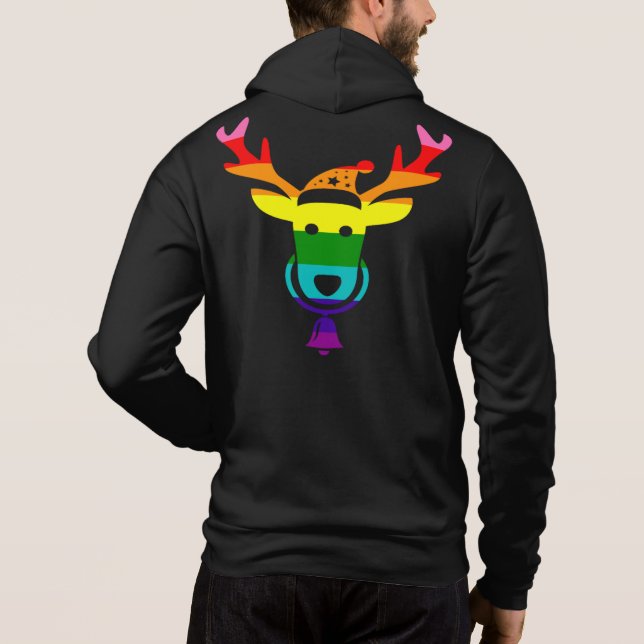LGBTQ Pride Flag Rainbow Funny Christmas Reindeer Hoodie (Back)