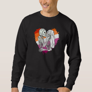 LGBTQ Pride flag skeletons kissing a Lesbian skele Sweatshirt