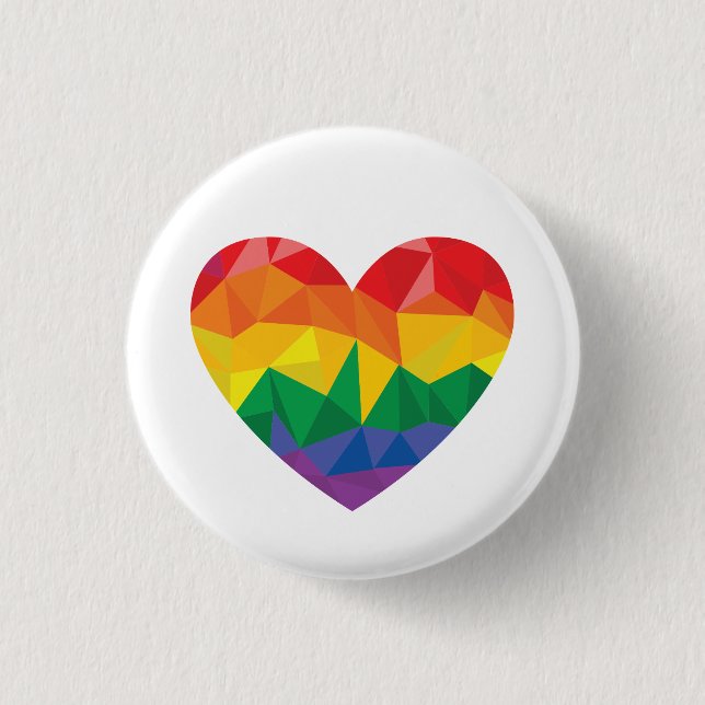 LGBTQ+ Pride Geometric Heart Rainbow Button (Front)