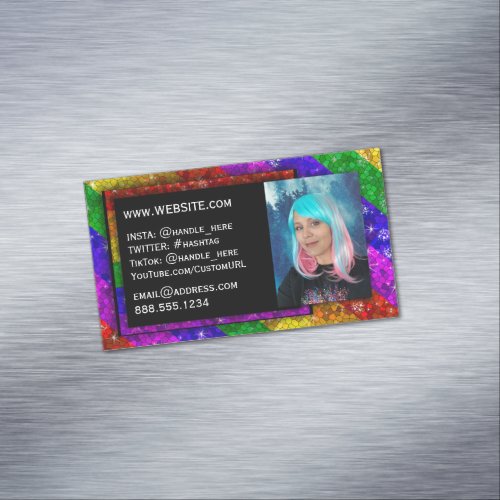 LGBTQ Pride Glitter Rainbow Social Media Artist    Business Card Magnet