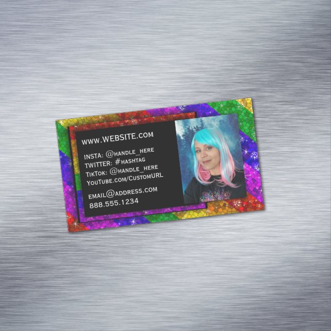 LGBTQ Pride Glitter Rainbow Social Media Artist    Business Card Magnet (In Situ)