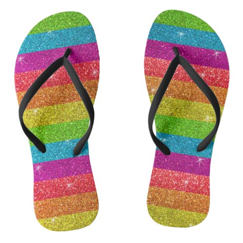 LGBTQ Pride Glitter Rainbow Summer Beach Vacation  Flip Flops