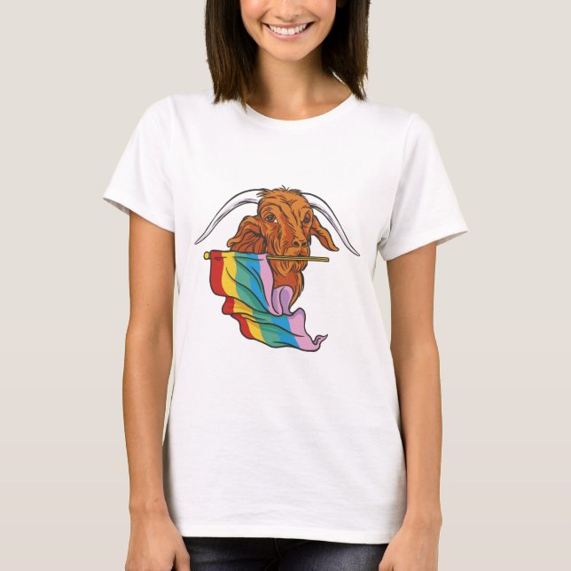 LGBTQ Pride Goat With Rainbow Flag T-Shirt (Front)