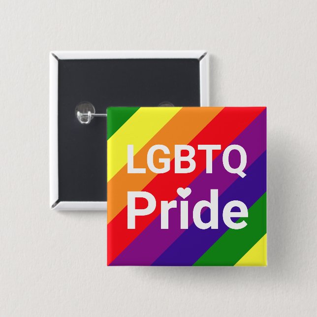 LGBTQ Pride Heart Diagonal Rainbow Square Button (Front & Back)