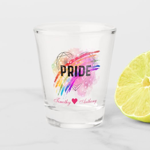 LGBTQ  Pride Heart Diamond Rainbow Colors  Shot Gl
