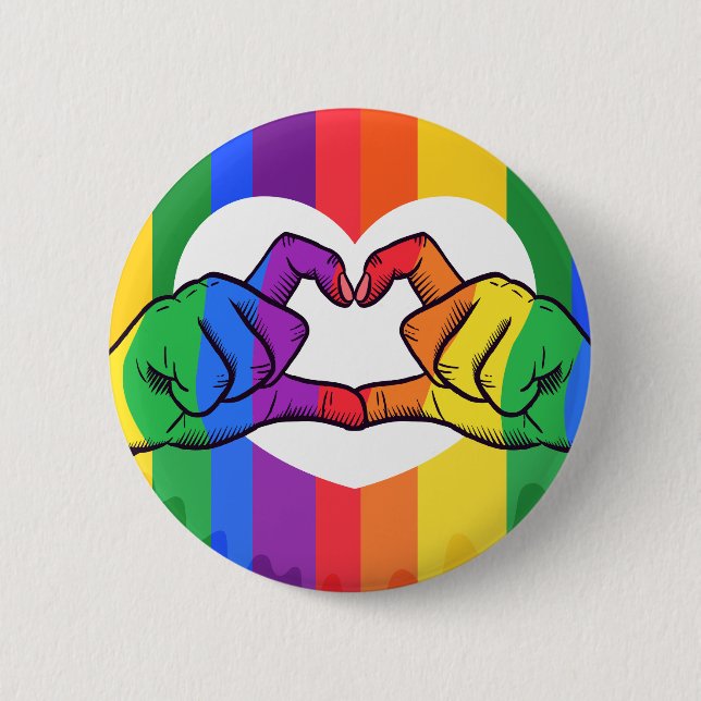 LGBTQ Pride Heart Hands Button (Front)