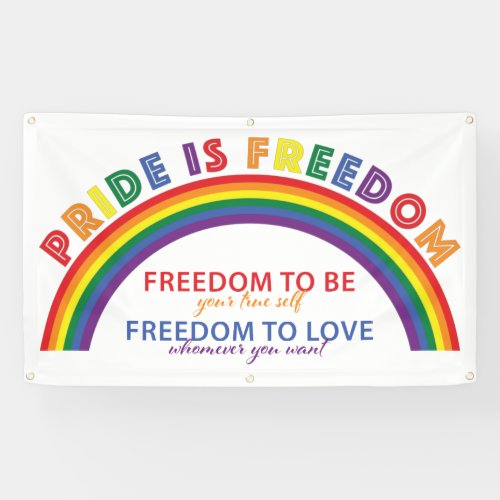 LGBTQ Pride is Freedom Rainbow White Background Banner