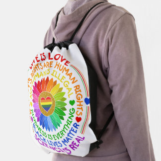 LGBTQ PRIDE LOVE AND SUPPORT SAYINGS DRAWSTRING BAG