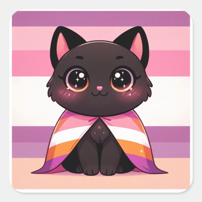 LGBTQ+ pride month Lesbian flag Lesbian cat LGBT Square Sticker (Front)