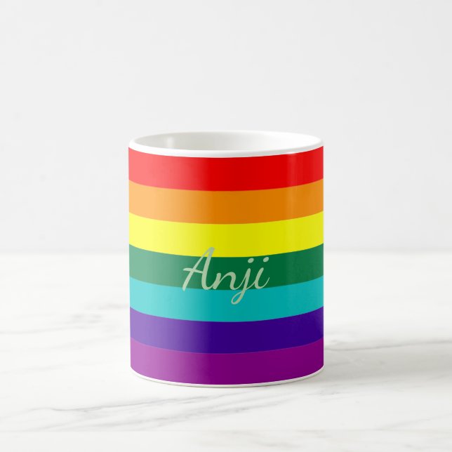 LGBTQ Pride Month Personalized Rainbow Flag Coffee Mug (Center)